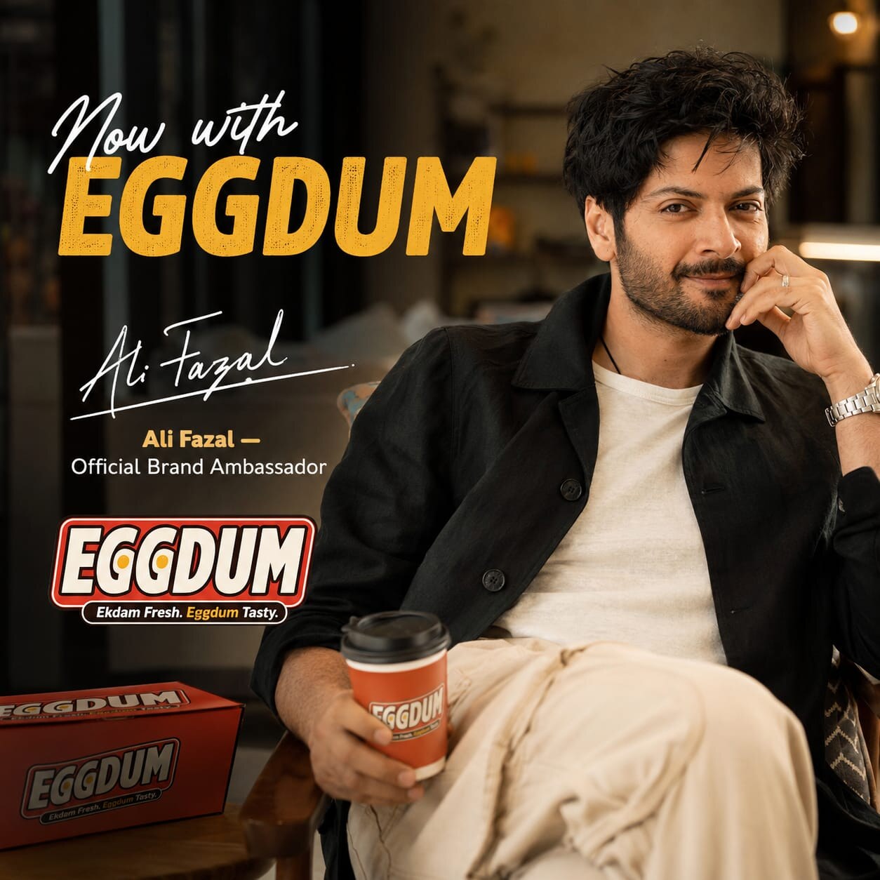 Bollywood actor Ali Fazal, Official Brand Ambassador of EGGDUM, appointed effective July 1, 2026.
